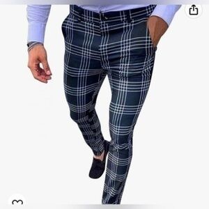 Men Dress Pants, F_Gotal Mens Casual Plaid Stretch Flat-Front Skinny Pants sz XL